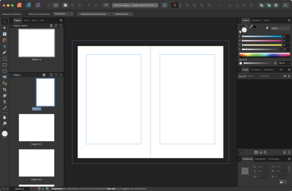 Figura 1 - La doppia pagina per creare la prima pagina mastro.